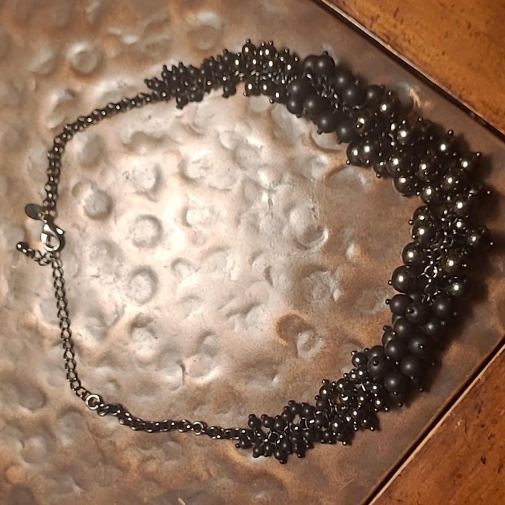 Lia Sophia black beaded cluster necklace